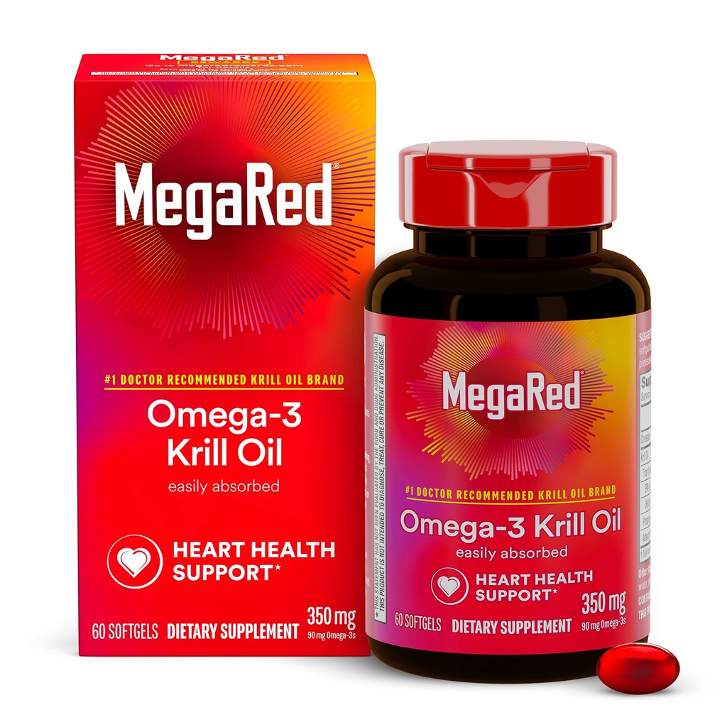 Omega33 Krill Oil 350mg Softgels, MegaRed (60 Počet v láhvi), EPA & DHA Omega33 mastné kyseliny bez rybí pachuť na rozdíl od rybího oleje, Obsahuje antioxidant Astaxanthin