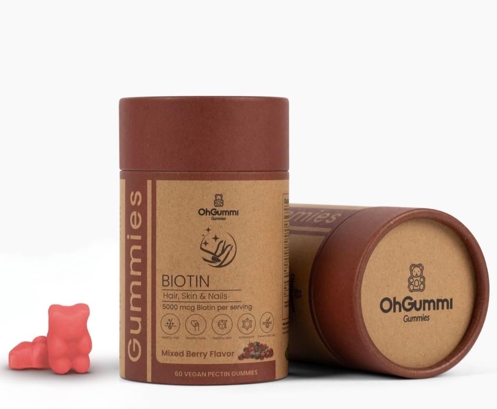 Biotin 5000mcg Gummies s VIT A, B12, C, D3, E + kyselina listová (Vegan Biotin)