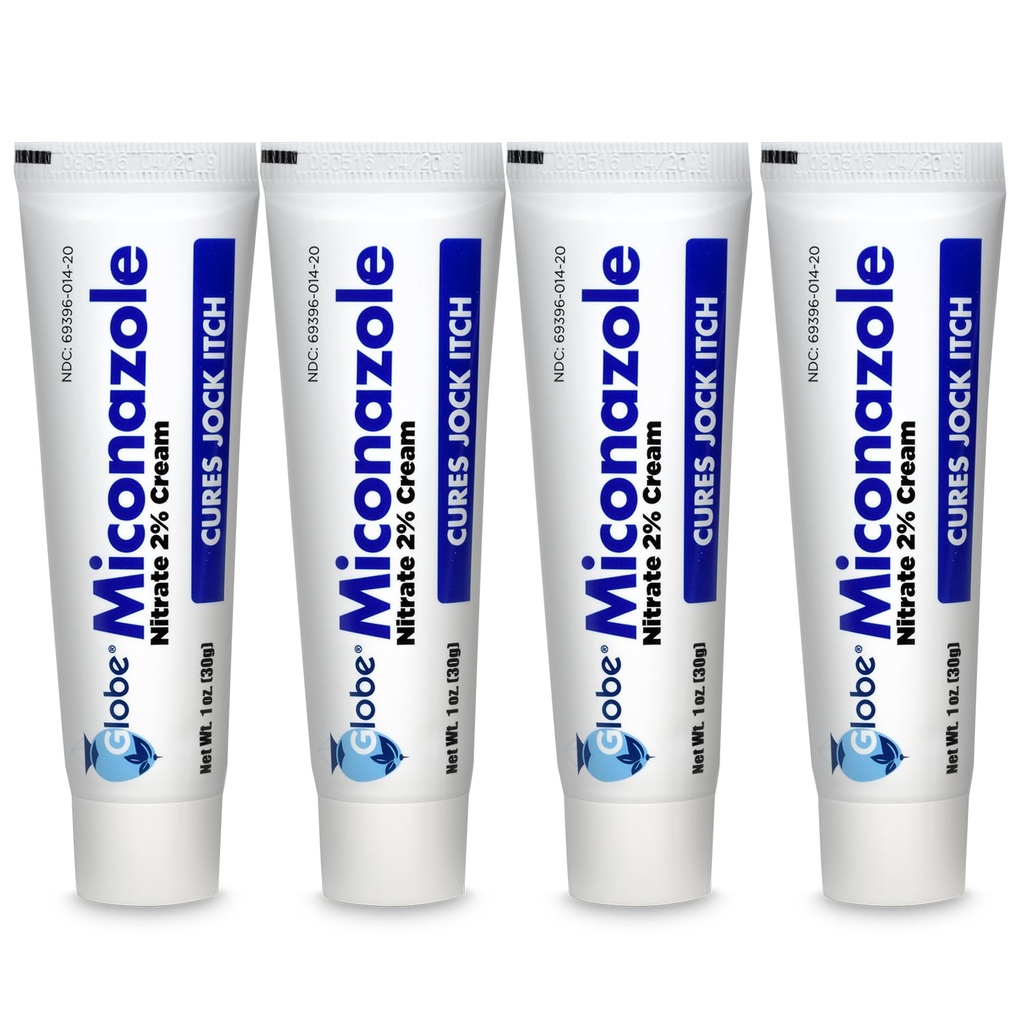 Globe (4 Pack) Miconazole Nitrate 2% Antimykotická Cream, Léčí většina atletických nohou, Jock Itch, Ringworm a další. 1 OZ Tube