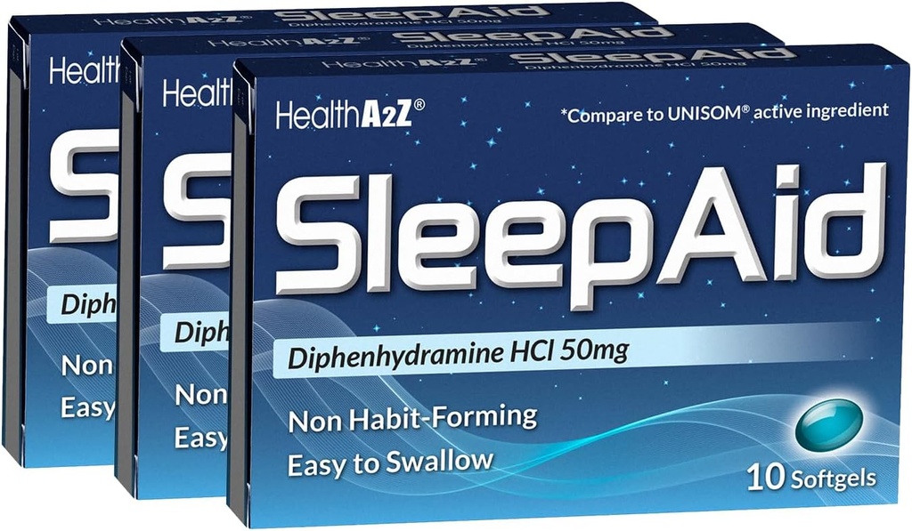 HealthA2Z ® Sleep Aid PHAR124; Difenhydramine HCL 50mg PHARMAR 124; Softgels PHARMAR 124; Podporuje Deepverer Restful Sleeping PHARMAL 124; 10 Counts (balení po 3)