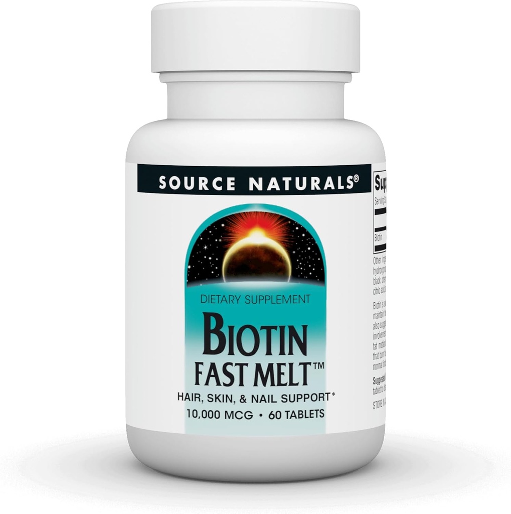 Zdroj Naturals Biotin Fast Melt, Vlasová kůže a podpora nehtů *, 10 000 mg - 60 Rychlých tablet