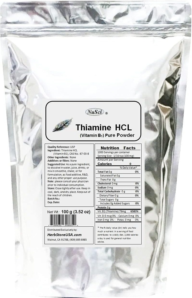 Thiamin HCL Vitamin B1 Čistá Powder Energy (100 Grams (3.52 oz))