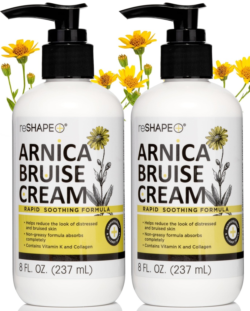 Reshape + Arnica Bruise Relief Topical Cream for Bruising, Otok, a změna barvy na kůži, přírodní péče o pleť Homeopatická Arnica Lotion W / Vitamin K, Koňský Kaštan, & Kolagen, 8 Fl Oz (2-Pack)