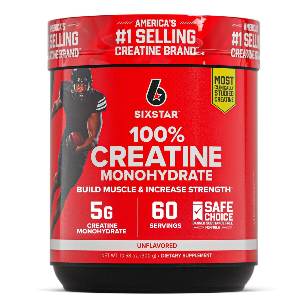 Six Star 100% Creatin Monohydrát Powder - Neochucený Micronized Creatine Monohydrát Dodatek pro výkon cvičení, budování svalů a síly - Creatine Powder for Women & Men - 60 Služebnictví