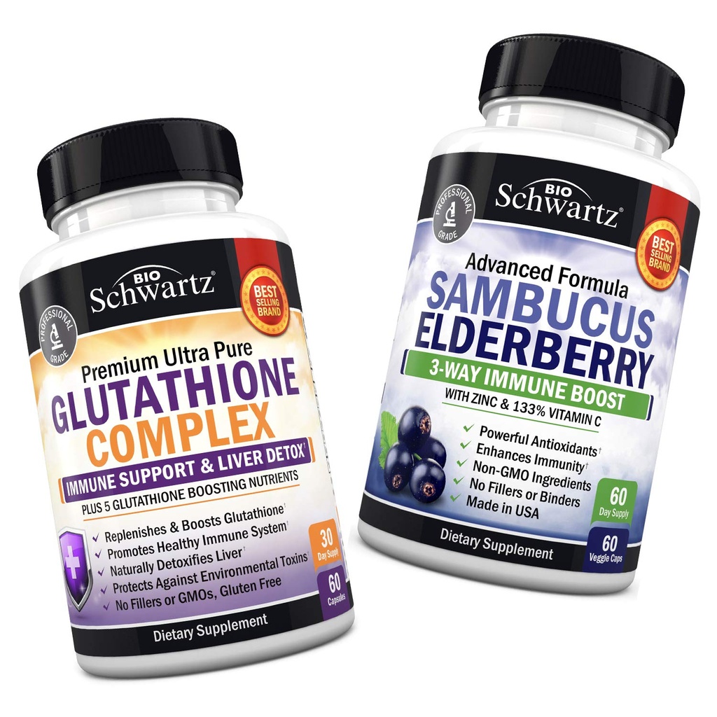 Glutathione Complex with Milk Thistle Extract, Vitamin C & Quercetin + Sambucus Elderberry Kapsle se zinkem & Vitamin C - Přírodní antioxidanty - Promotes Játra a imunitní podpora