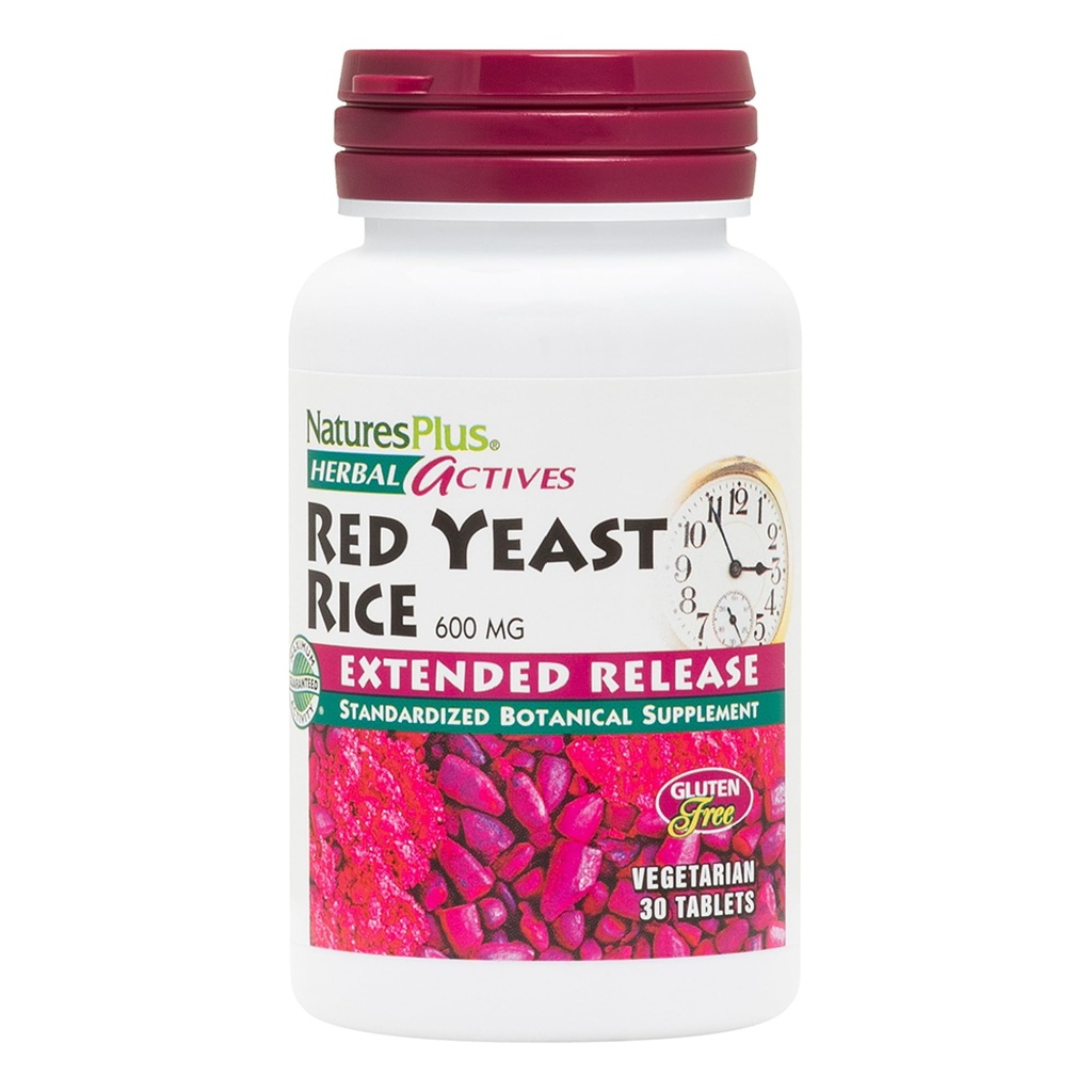 Natures Plus Bylinné Actives Red Yeast Rice, Extended Release - 600mg, 30 Vegan Tablety - Bylinný dodatek - Vegetariánské, gluten- Free - 30 Služeb