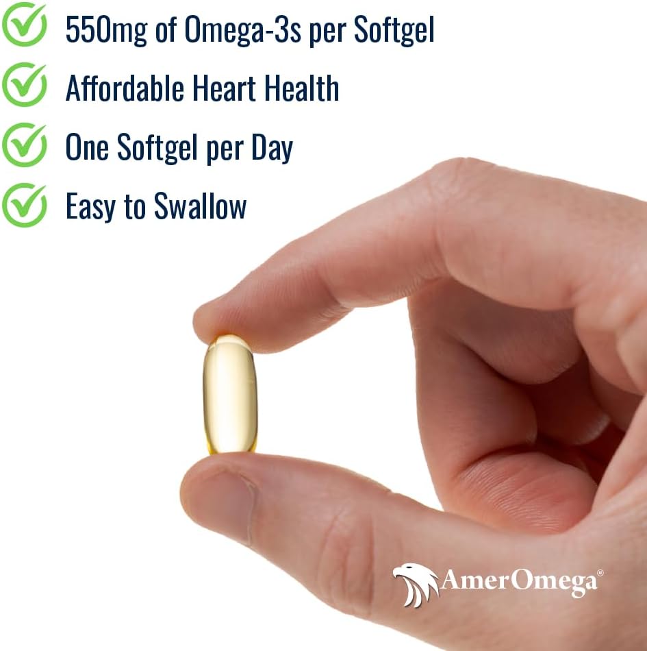 AmeriOmega Triglycerid Omega-3 Fish Oil for Heart Health Support - Wild- Caught Alaskan Walleye Pollock - American- Sourced, American- Made - Non- GMO, gluten- Free & Dairy- Free - 60 Softgels