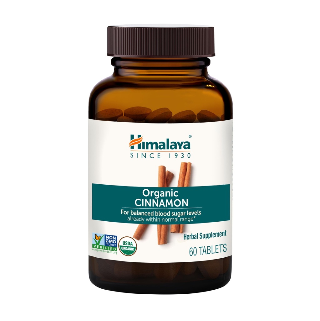 Himalaya Organická Skořice, 30 Day Supply - Bylinné Glucosa Metabolismus Podpora - USDA Organic, Non- GMO, Vegan, Gluten Free, 1100 mg, 60 Tablet