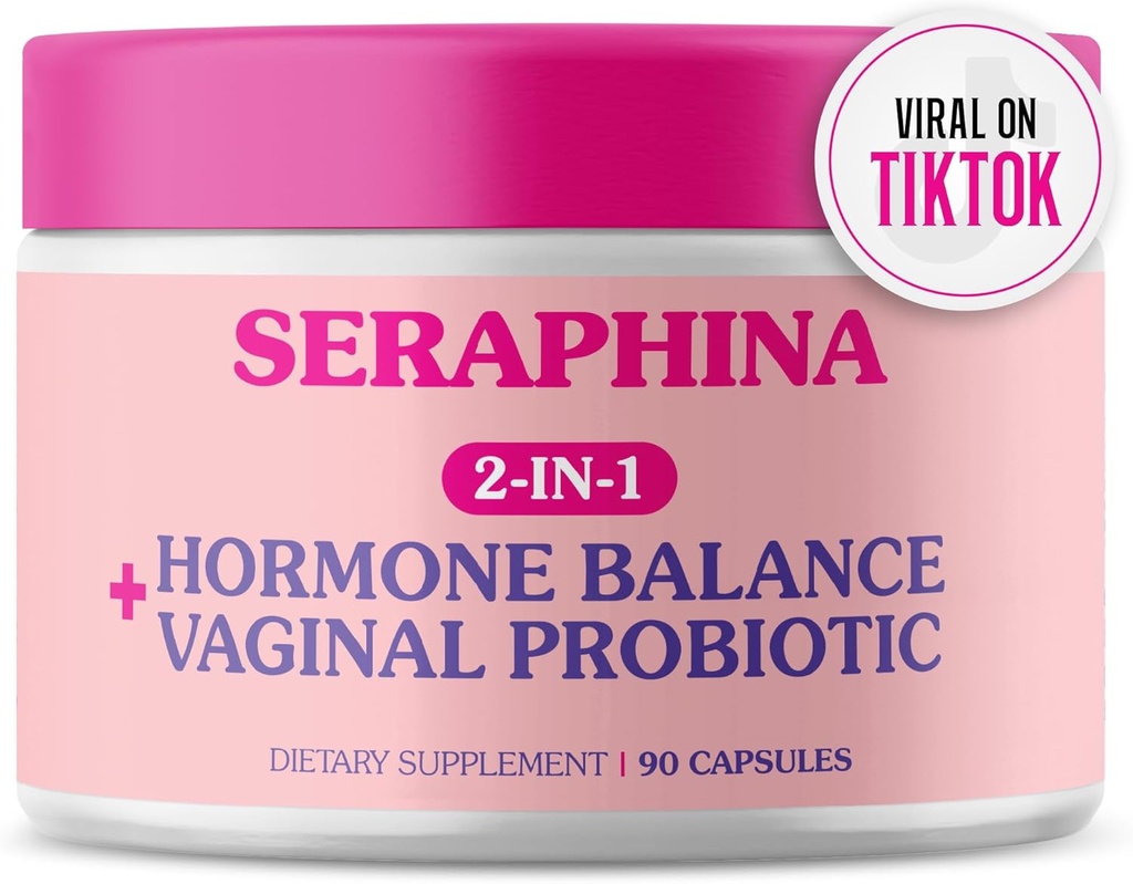 Serafina Vaginální probiotika 2- in-1 pro ženy + Hormonální rovnováha - 90 Kapsle Kompletní femininní péče, PMS & Močové Tract Health, Prebiotic Blend, 10 Milionů CFU, 6 Strains (90 Počet (balení po 1))