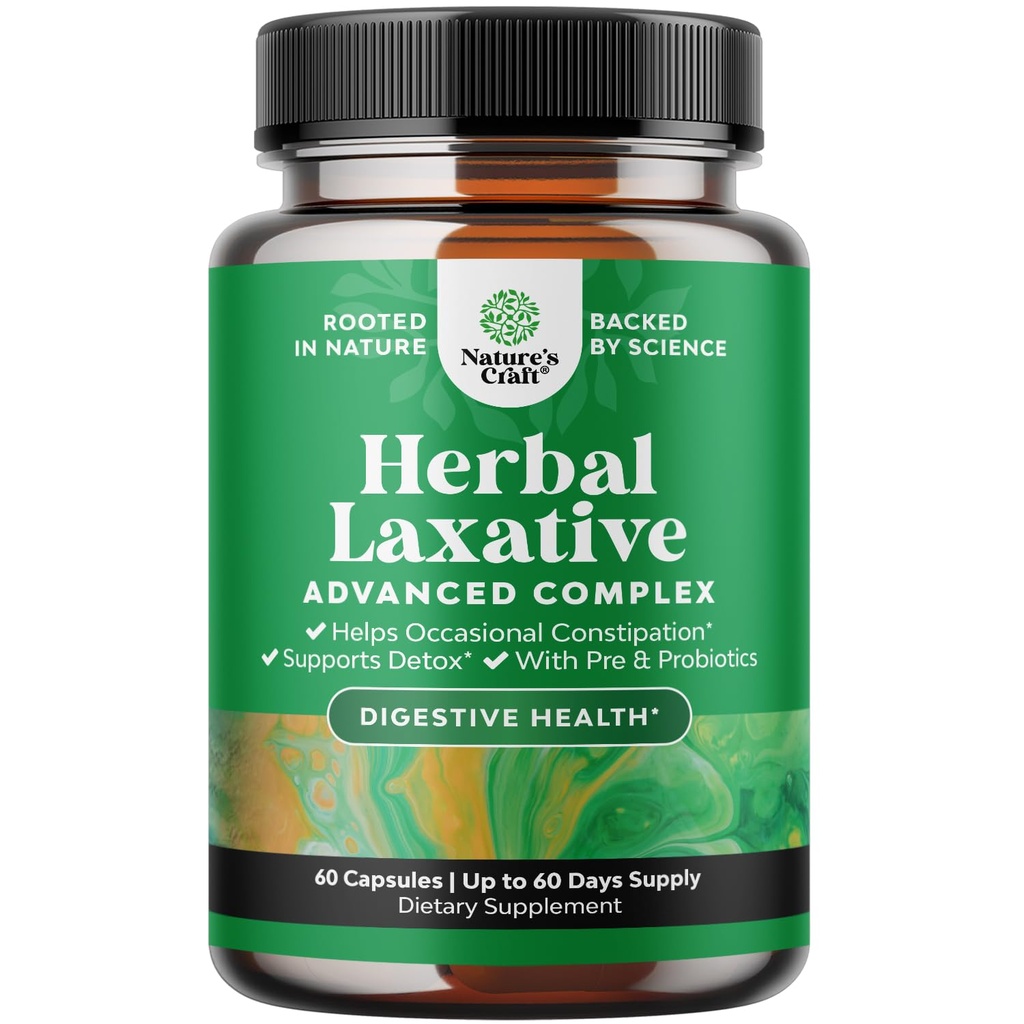 Bylinné laxativní kapsle s probiotiky - Přírodní laxativy pro zácpu se Senna Leaf, Psyllium, Aloe Vera - Colon Cleanse pro ženy a muže - Detox pro Gut zdraví a hubnutí - 60 Ct