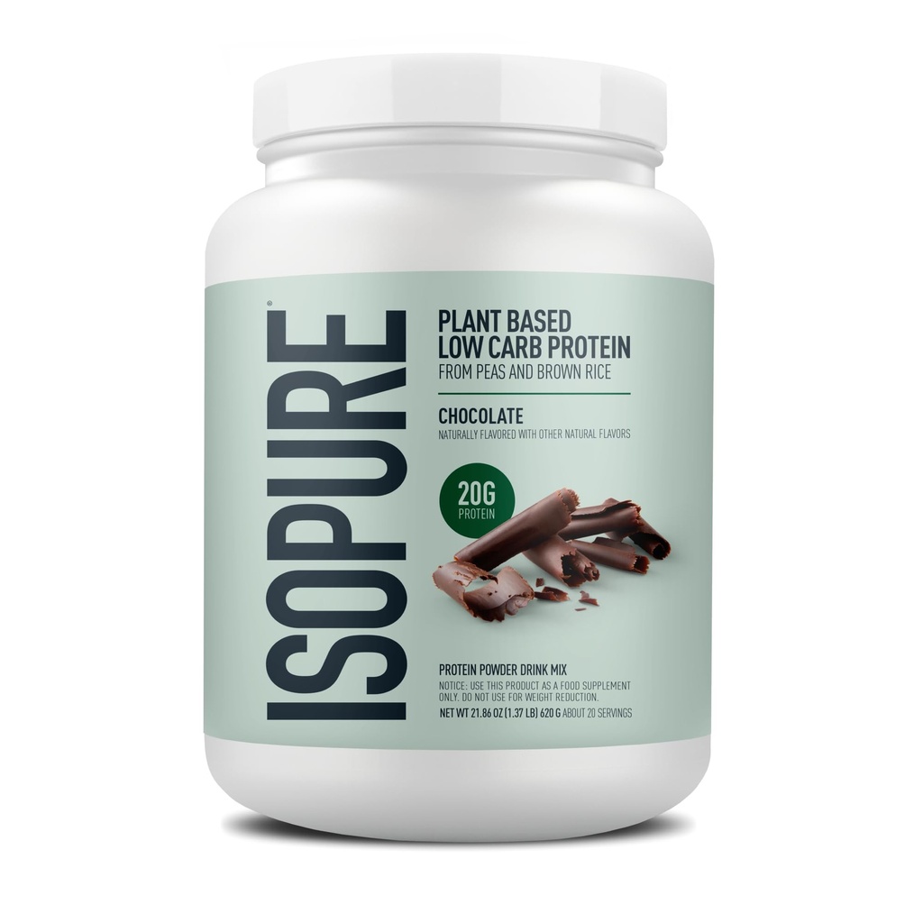 Izopure Plant- Based Protein Powder, Lactosa Free, gluten Free, Se železem, čokoláda, 20g rostlinný protein per Serving, 1,37 Lbs, 20 Služeb