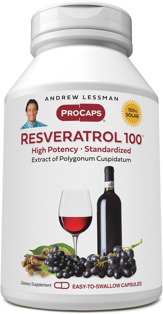 ANDREW LESSMAN Resveratrol- 100mg - 30 Kapsle - Red Wine 's Beneficial, Přirozeně Occurring Antioxidant, Bez alkoholu. Bez přídatných látek