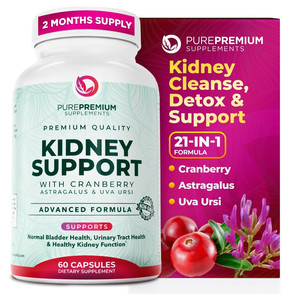 PurePremium Ledviny Supplement - Ledviny Cleanse Detox & Opravy s Cranberry Extract & Astragalus - 21- in-1 Complex Podporuje normální močové měchýře, Močové Trakt & Ledviny Zdraví - 60 Den Dodávka
