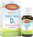 Carlson - Baby 's Super Daily D3, Baby Vitamin D Drops, 400 IU (10 mcg) per Drop, 1Year Supply, Vegetarian, Liquid Vitamin D pro kojence a batolata, Neochucené, 365 Drops