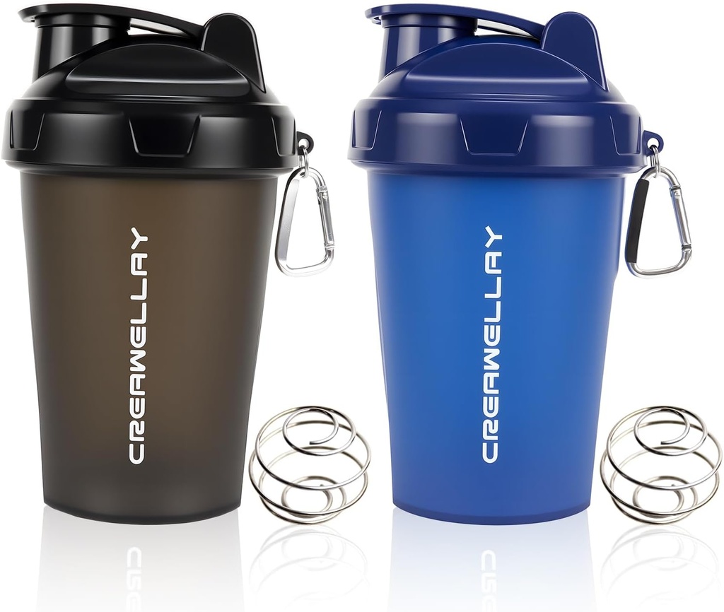 2 balení třepací lahve pro proteinové směsi, 17 oz malé proteinové třepačky láhev s násadou, Gym třepačka pohárky s míchačkou pro předcvičení, BPA-zdarma & myčka nádobí bezpečné (černá, modrá)