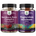 Natures Kraft Bundle Extra Strength Hawthorn Berry Kapsle - Extract Digestion and Heart Health Supplement a čistý hořčík Glycinát 400mg per Serving for Mood Sleep and Relaxation