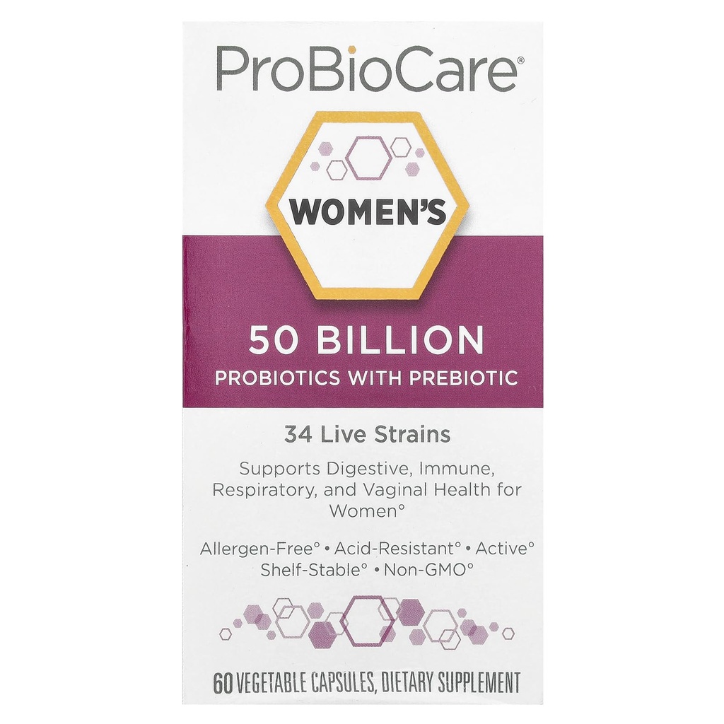 ProBiocare Probiotika pro ženy, 50 Miliardy CFU Multi- Strain Probiotický dodatek, podporuje trávicí, imunita, Respirační, a Vaginální zdraví pro ženy, Gluten zdarma, 60 Kapsle