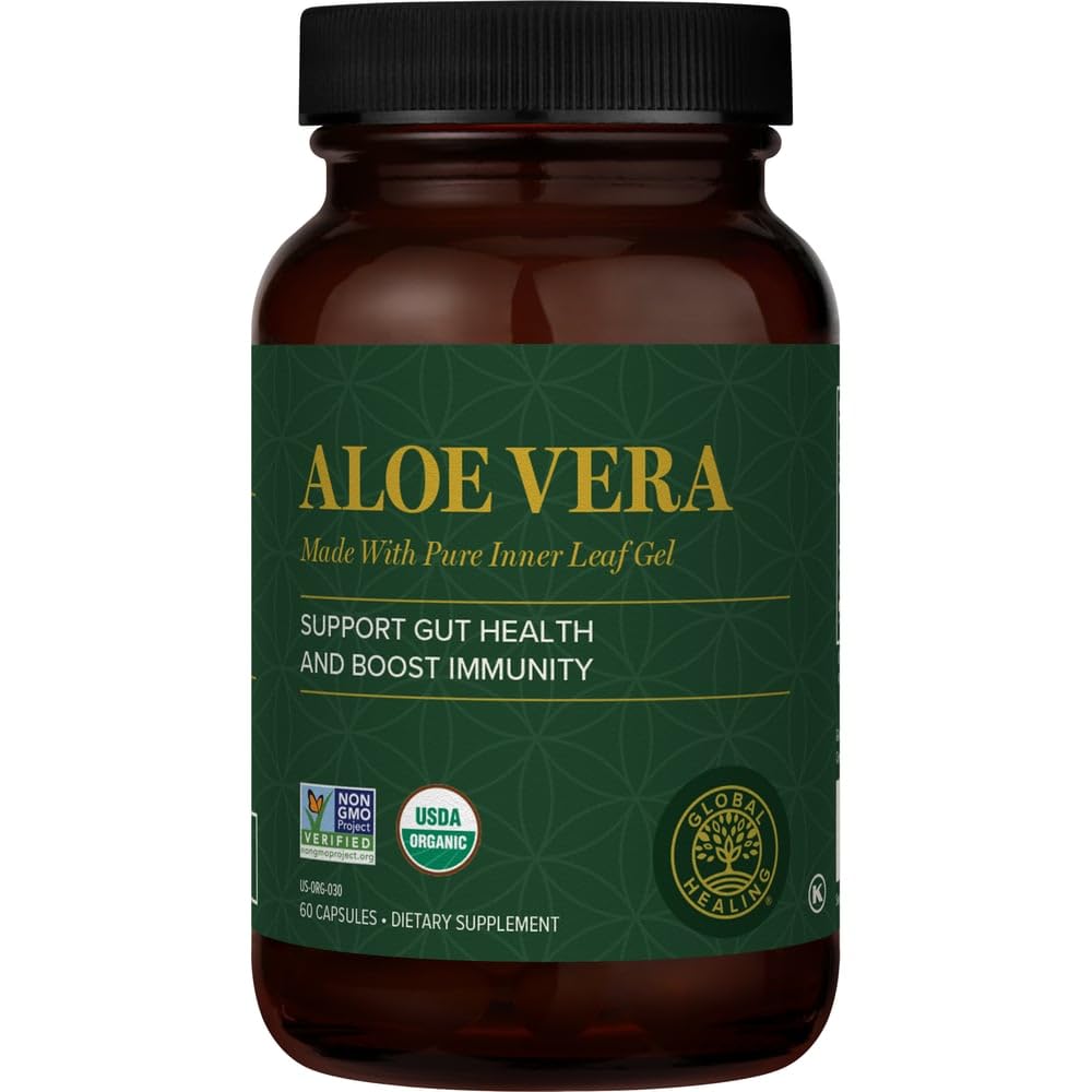 Globální léčení Aloe Vera Bio- Active Organic Leaf Supplement - 200x Koncentrační vzorec s nejvyšší koncentrací acemannan - Aloin-Free - Gut Health & Imunitation Support - 60 Kapsle