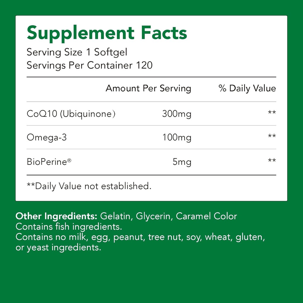 Doplňky, Ubiquinon CoQ10 (Coenzym Q10) 300 mg, BioPerine (5mg) PHR124; Podporuje srdeční zdraví, energie a absorpce (1 Bottle- 120 Softgels-2mo Supply) PHR124; High EPA & DHA PHR124; Non- GMO, gluten- Free