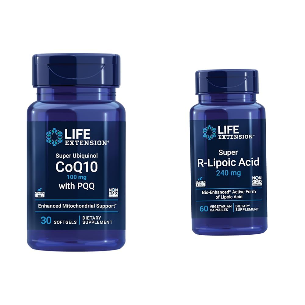 Life Extension Super Ubiquinol CoQ10 s PQQ, CoQ10, PQQ, shilajit, Heart Health & Super R-Lipoic Acid - doplněk dlouhověkosti pro oxidativní stresovou obranu