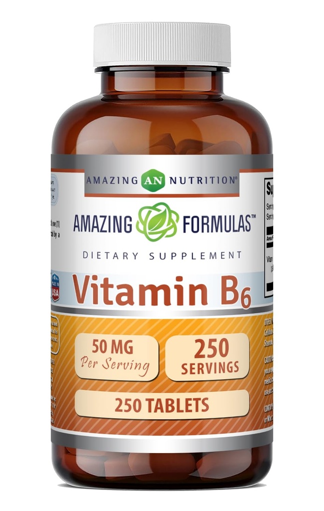 Úžasný vitamin B6 Pyridoxin 50mg 250 Tablety dodatek 124; Non GMO CARL 124; gluten zdarma 124; Made in USA