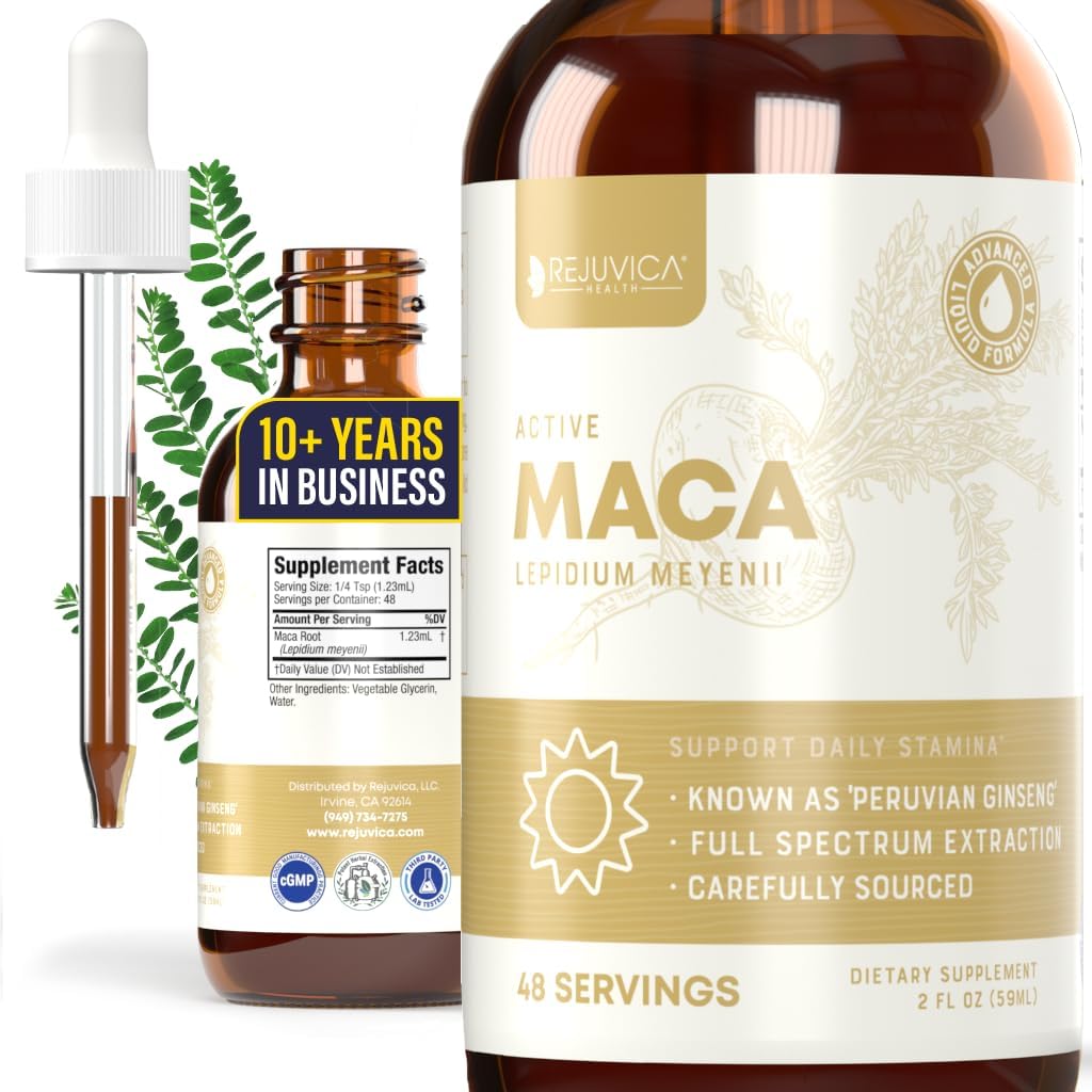Rejuvica Health Active Maca - Advanced Maca Root Extract - Peruánský ženšen - Liquid Delivery for Better Absorption - Podporuje energii a vitalitu