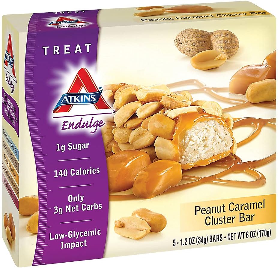 Atkins Peanut Caramel Cluster Bar, Dessert Favorite, High in Fiber, 3g Net Carb, 1g Cukr