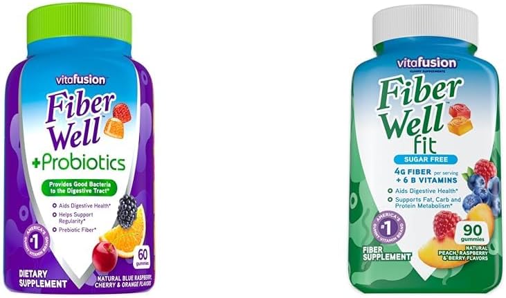 Vitafuze Fiber Well + Probiotika 60 Počet a Fiber Well fit 90 Počet Gummy Vitamin Bundles