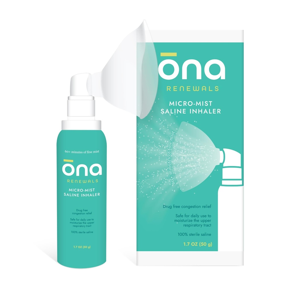 ONA Obnova Saline Micro- Mist Nasal Inhaler, Útlum zácpy pro dospělé, Chlad a chřipka, Alergie, Sinus Relief, Nevoňavý, 1.7oz