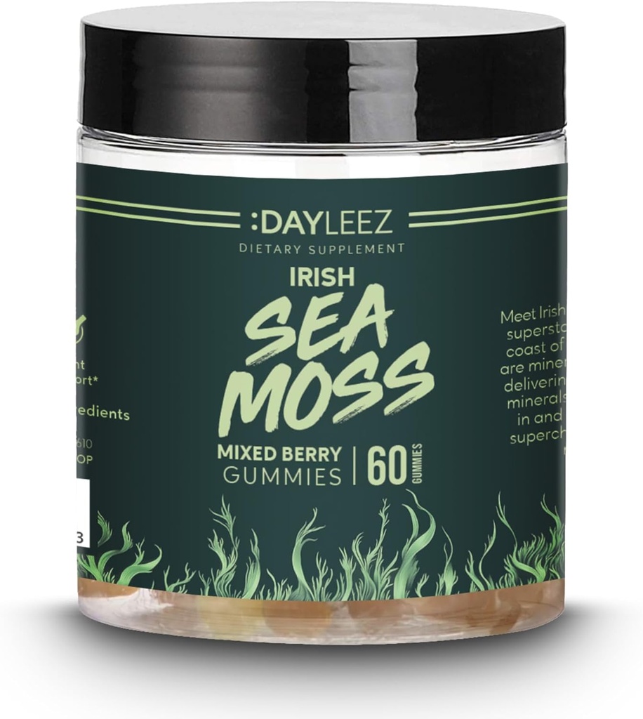 Irish Sea Moss Gummies - Natural Imunitary Support & Digestive Health - Vegan, Non- GMO, gluten- Free - 60 Počet - Premium Moss Moss doplněk pro energii a wellness