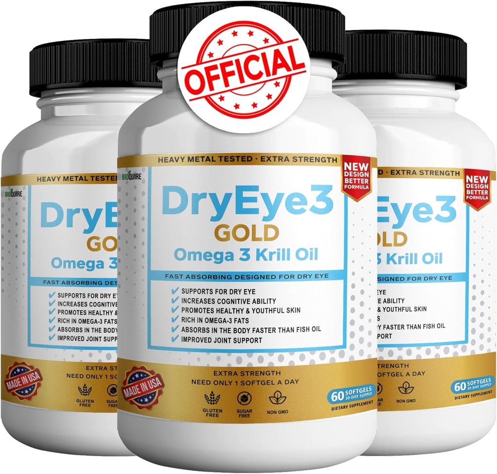 Suché oko 3 Gold Omega 3 Krill olej Extra síla, 60 Softgels, Suché oko podpora, non-GMO, gluten zdarma, cukr zdarma (3)