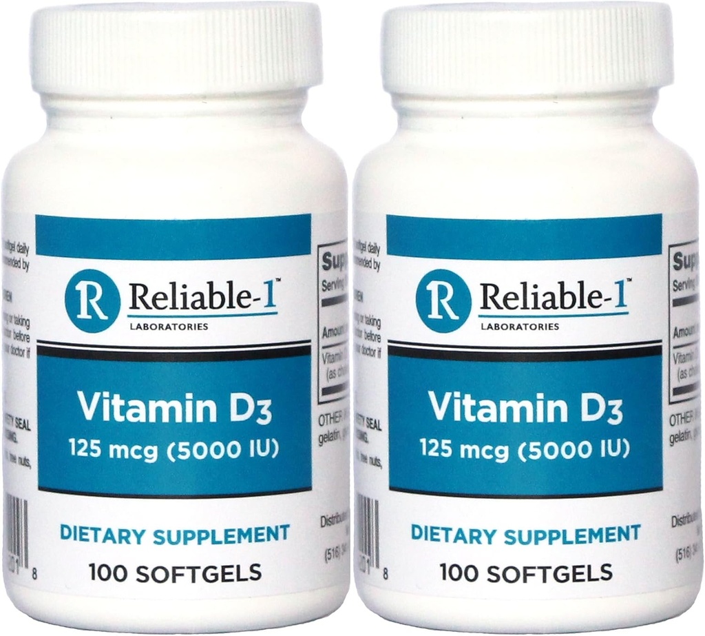Vitamin D3 High potency 5000 IU 100 Softgels per Bottle Pack of 2