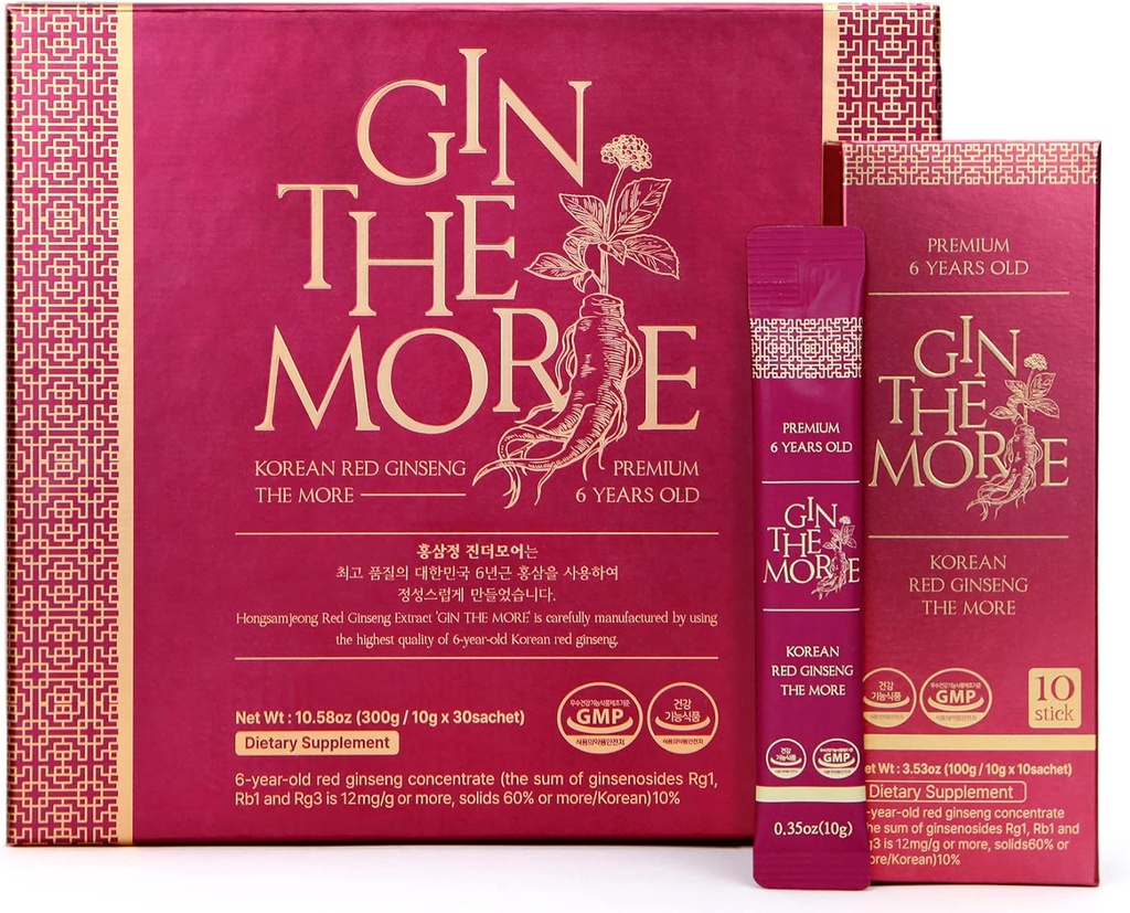 [Gin The More] Korean Red Ginseng - 30 Sachets Korean Ginseng Extract - Premium Ginseng Extract 6 Rok bez konzervantů, Fillers - Pleasant Taste - Nutrient Packed Imunity Shot