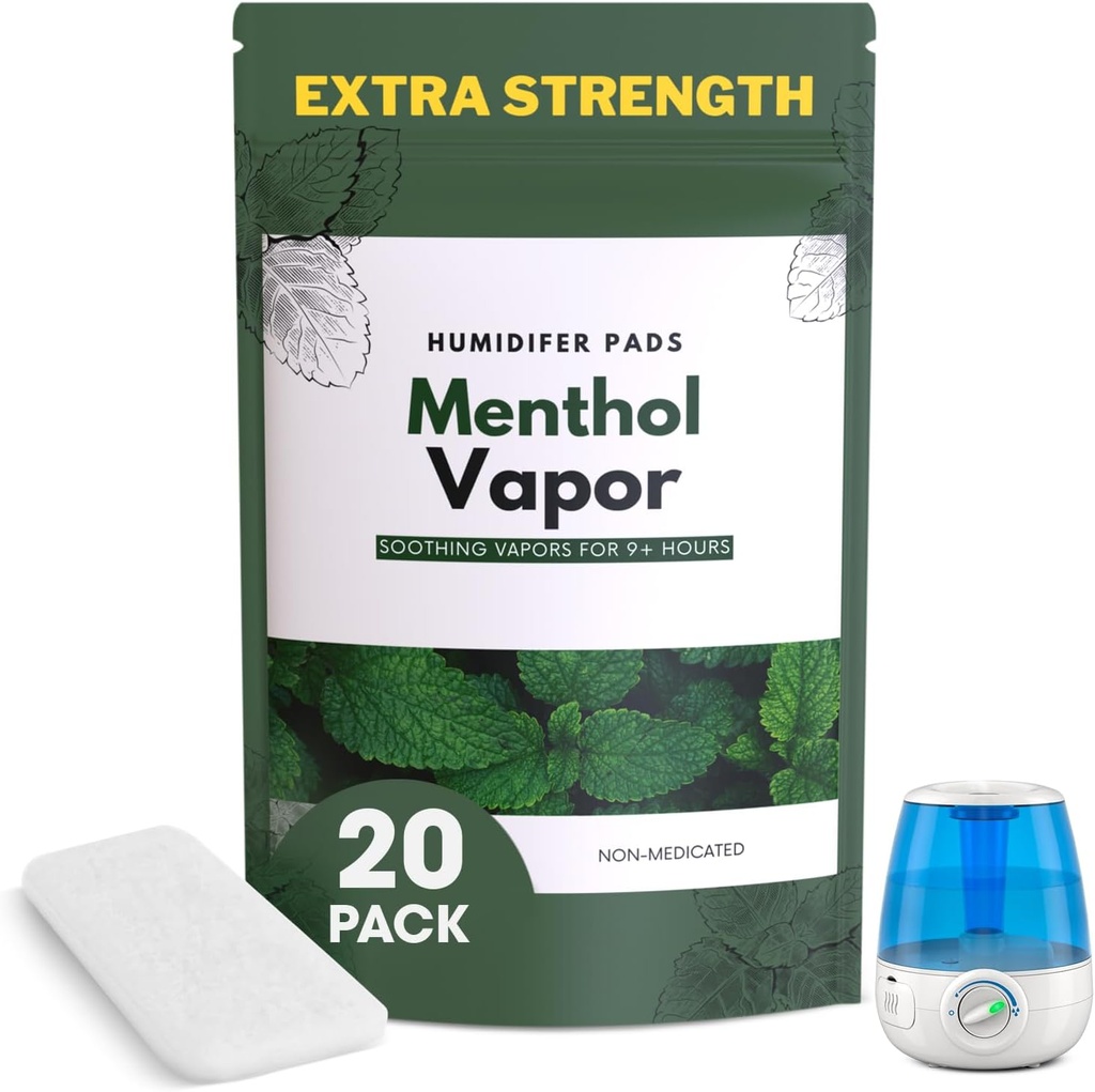 Extra síla [20 Pack] Menthol Eucalyptus Zvlhčovače Pads - Univerzální vapor Pads pro všechny Vks, jeřáb, jiné modely - Vapopady Výměna - Přírodní vodní vaporizery Pads - Studené / chřipkové příznaky
