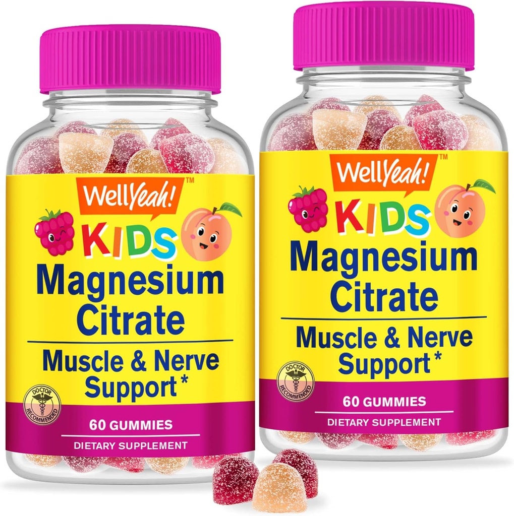 WellYeah Magnesium Citrátové gumy pro děti (2 Pack) - Chewable Stress Relief Supplement for Children - Natural Calm, Mood Support, Non- GMO, Gluten Free - Natural Sourced Flavors - 60 Gumy