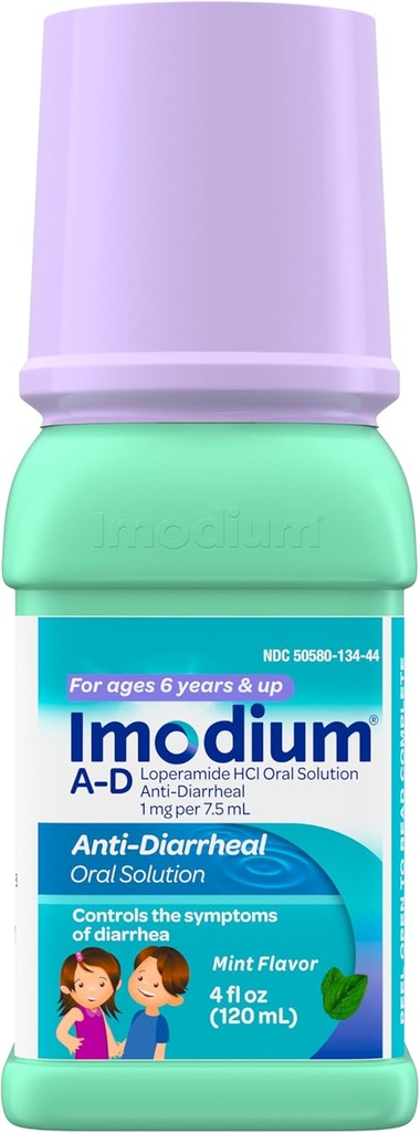 Imodium A- D Dětská tekutá anti- průdušková medicína s Loperamidem HCl, perorální roztok pro léčbu a kontrolu symptomů průdušnice pro děti ve věku 6 +, máta Flavor, 4 f. oz