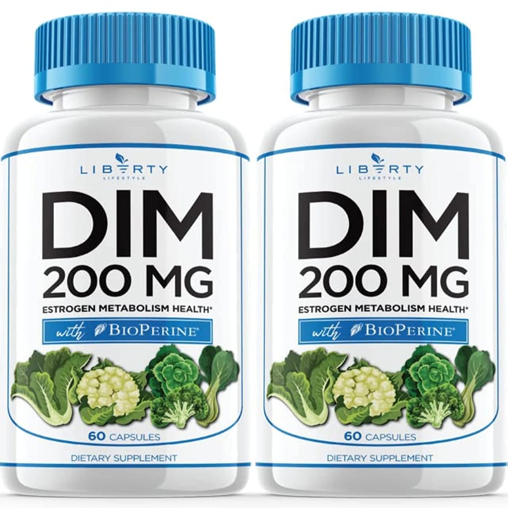 DIM dodatek 200mg - DIM Diindolylmethan Plus BioPerine - Estrogen Balance, Hormon Menopauza Relief, Acne léčba, Vegan - 120 Počet