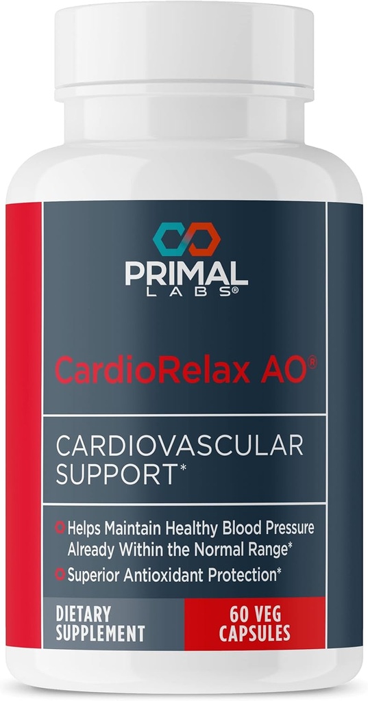 Primal Health CardioRelax AO - Coenzym Q10 Formule, Bioperine + Olive Leaf Extract - 60 Kapsle