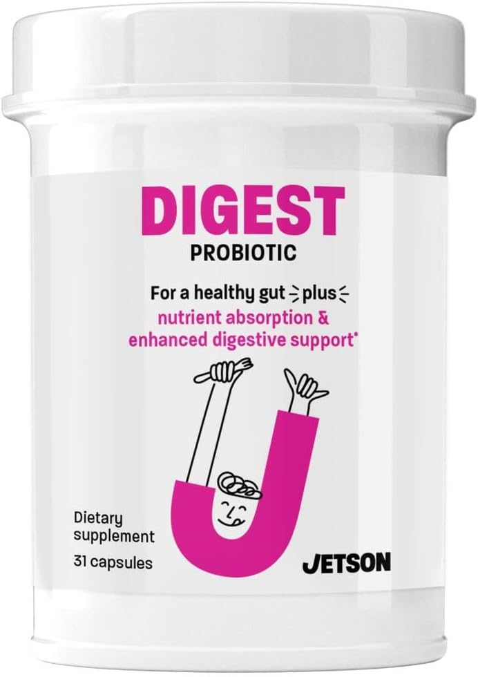 Jetson Digest - Digestion & Imunitation Support Probiotic Formulation - Promotes Regular Bowel Movement, Zlepšit Digestion & Bloating, Podporuje imunitu - Gluten Free, Vegetarian, Non- GMO (31 Počet)