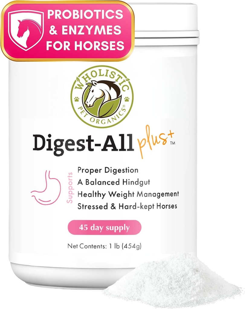 Wholistic Pet Organics Digest- Plus: Koňská probiotika Powder - 1 Lb - Equine Probiotika a Prebiotics with Digestive Enzymes - Equine Digestivní doplňky pro plyn, zácpu a Gut zdraví
