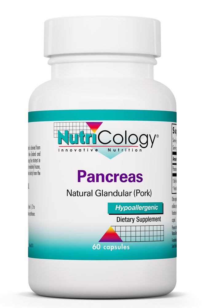 Nutricology Pancreas Pork 425mg Supplement - Pancreas Natural Glandular, Pankreatic Enzymy, Amyláza, Protéza, Lipáza, Hypoalergenní - 60 Počet