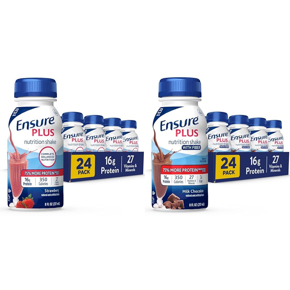 Zajistit Plus Nutriční Shake s 16 Gramy bílkovin & Zajistit Plus Nutriční Shake s Vláknina, 16 Gramy proteinu, Krmiva Náhradní tekutina, Mléčná čokoláda, bez lepku, 8 Fl Oz (balení po 24)