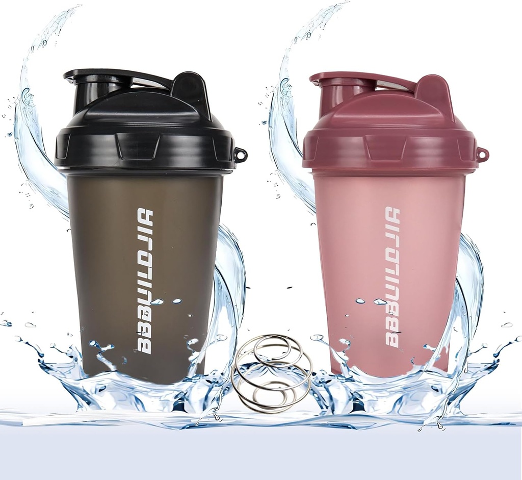 2 PACK Shaker Lahve Holds up to 17oz, Míchání Míchací Whisk, Přenosný Pre Workout Protein Drink Cup, Směje koktejly Smoothies Shakes, BPA zdarma & Myčka nádobí bezpečné černé / růžové