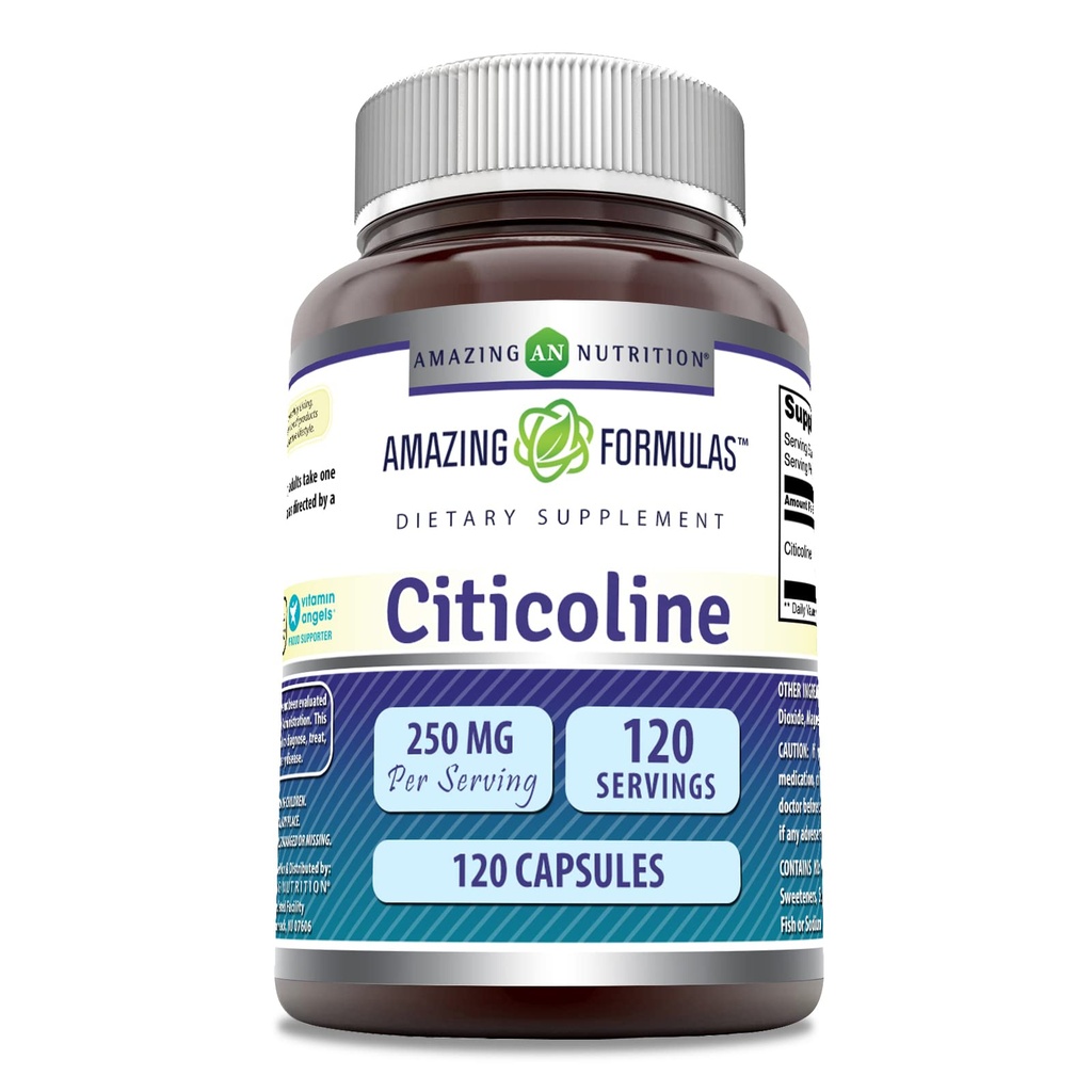 Amazing Applicas Citicolin 250 mg PHARMAD 124; Kapsle dodatek PHARMAD 124; Non- GMO PHARMAD 124; Gluten Free PHARMAD 124; Made in USA (120 Count)