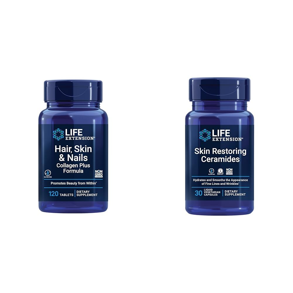 Life Extension Vlasy, kůže a nehty Collagen Plus Formule 120 Počet a kůže Obnova Ceramidy 30 Tekuté Vegetariánské Kapsle