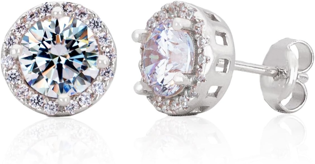 Sterling Silver Ruční výroba Zircon Gemstone Halo 9mm Stud Náušnice