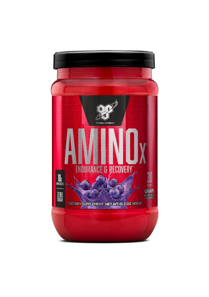 BSN Amino X Muscle Recovery & Endurance Powder with BCAA, 10 Grams of Amino Acids, Keto Friendly, Caffeine Free, Support Endurance, Nulový cukr, Grape, 30 porcí (Balení května Vary)