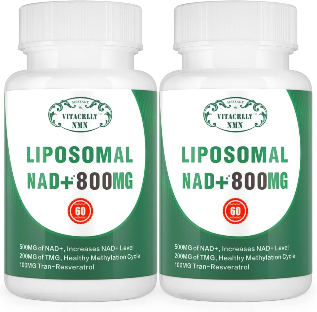 NAD + Doplněk Lipozomální NAD + Plus 800MG Nikotinamid Riboside Alternative for Cell Energy, Zdravý stárnutí a svalové opravy 120 Kapsle Balení po 2