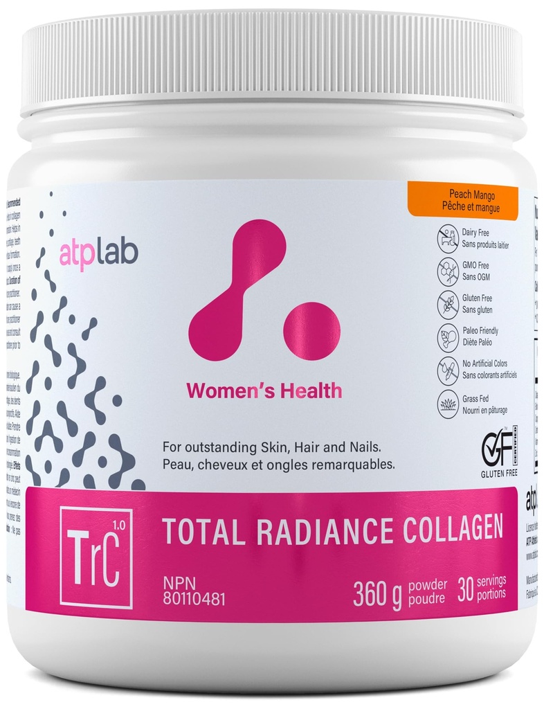 ATP LAB Total Radiance Collagen - Peach Mango Flavor, 360g - Collagen Peptides Powder for Women - Hydrolyzovaný kolagenový protein dodatek s Biotin