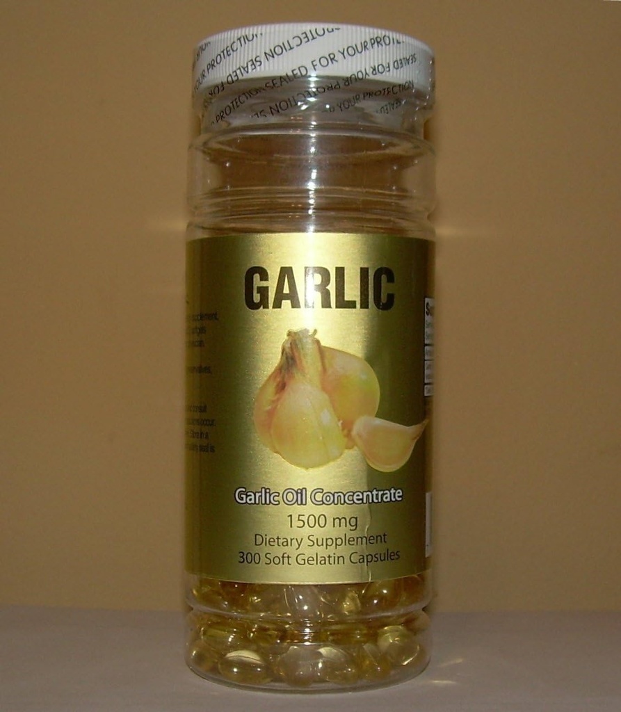 Česnekový olej Koncentrát 1500 MG, Cholesterol bez, 300 měkkých želatinových tobolek
